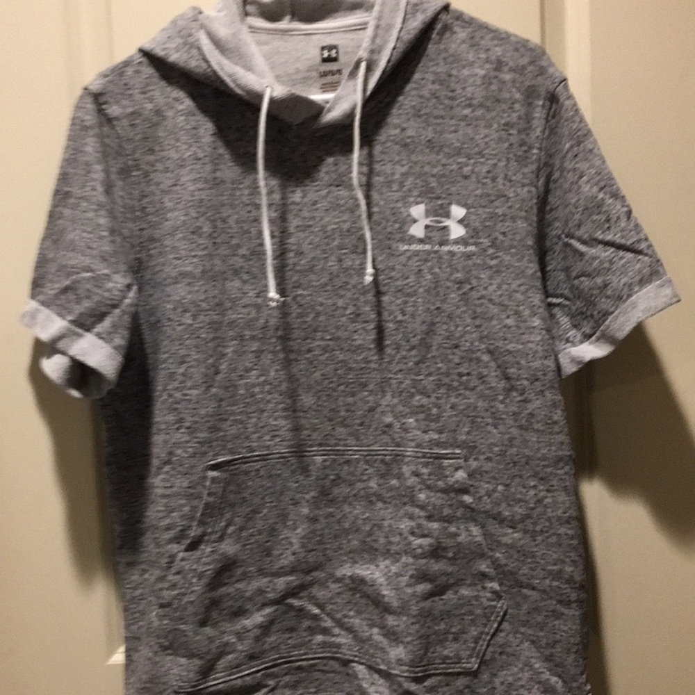 Under Armour UA mens pullover hoodie sweatshirt short sleeves size L grey